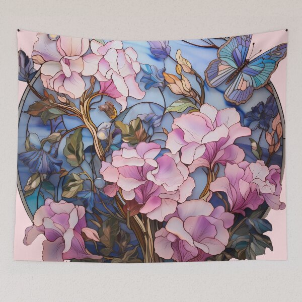 Item preview, Stained Glass Twilight with Sweet Peas and Butterfly designed and sold by Matt's Artificial Nature.