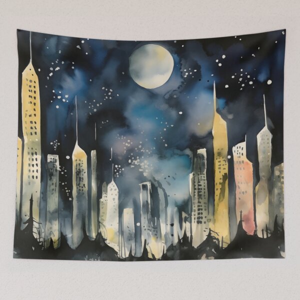 Item preview, Starry Night in the City - Watercolor designed and sold by HausKatz.