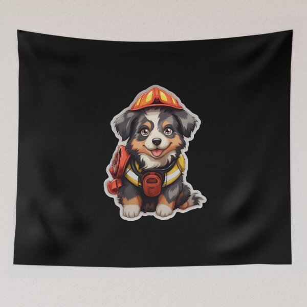 Item preview, Firefighter Aussie Puppy designed and sold by CUTEDOGGIEZ.