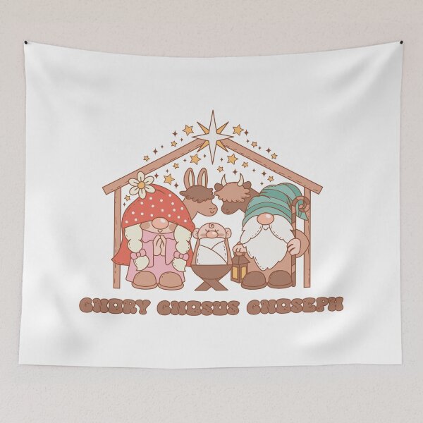 Item preview, Gnory, Gnosus, and Gnoseph - Cute and Funny Mary, Jesus, and Joseph Gnomes Nativity Scene/crèche (Red Outline Design) designed and sold by Spiprinto.