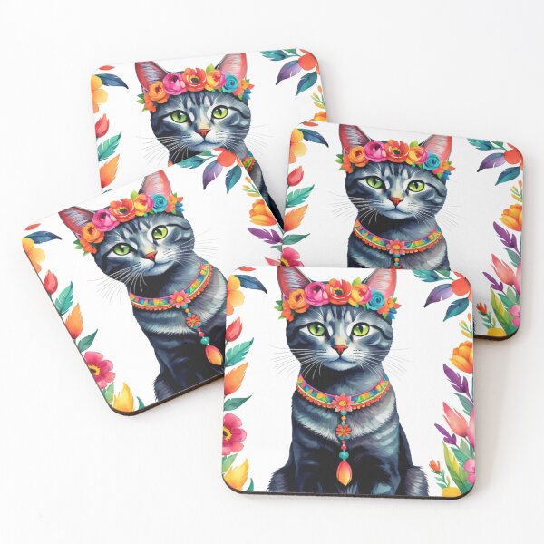 Item preview, Floral Cats Decorative Art Regal Cat Sitting Adorned with Vivid Flowers Headband designed and sold by Butler in the Home.