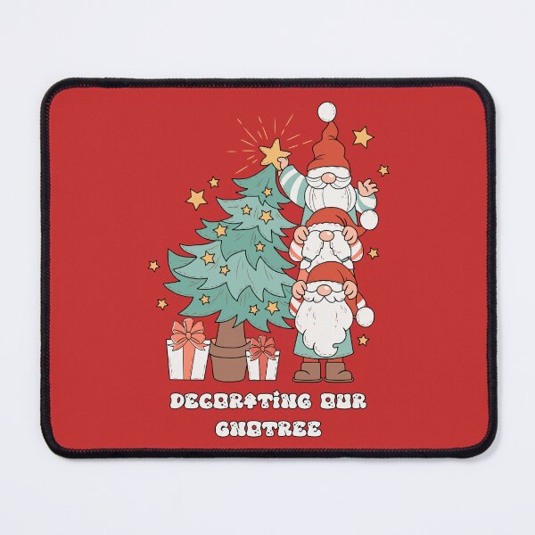 Item preview, Decorating Our Gnotree - Cute Gnomes Decorating a Christmas Tree (Black Outline and White Text Design) designed and sold by Spiprinto.