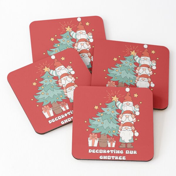 Item preview, Decorating Our Gnotree - Cute Gnomes Decorating a Christmas Tree (Black Outline and White Text Design) designed and sold by Spiprinto.
