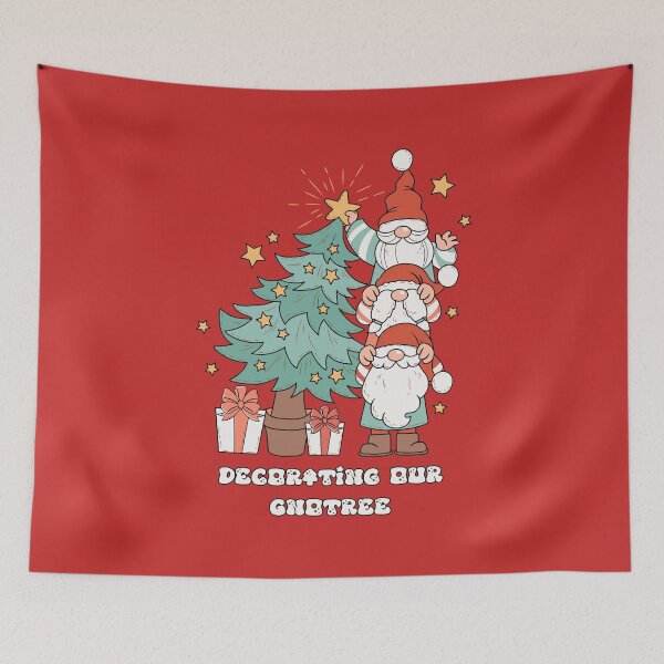 Item preview, Decorating Our Gnotree - Cute Gnomes Decorating a Christmas Tree (Black Outline and White Text Design) designed and sold by Spiprinto.