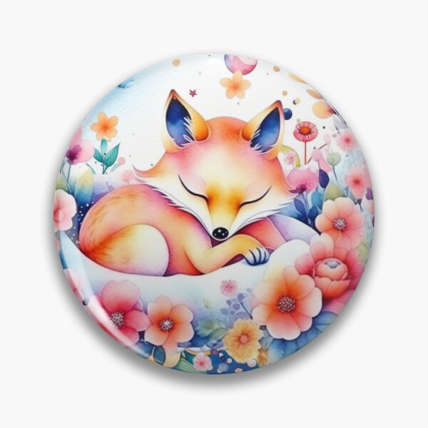 Item preview, Cute Sleeping Fox and Flowers Watercolour  designed and sold by Sarah Wainwright.