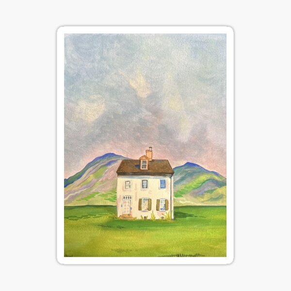 House - moody with clouds and far hills Sticker