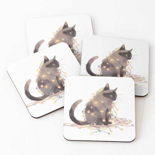 Item preview, Cute Cat Tangled in Christmas Lights designed and sold by LittleLuvies.