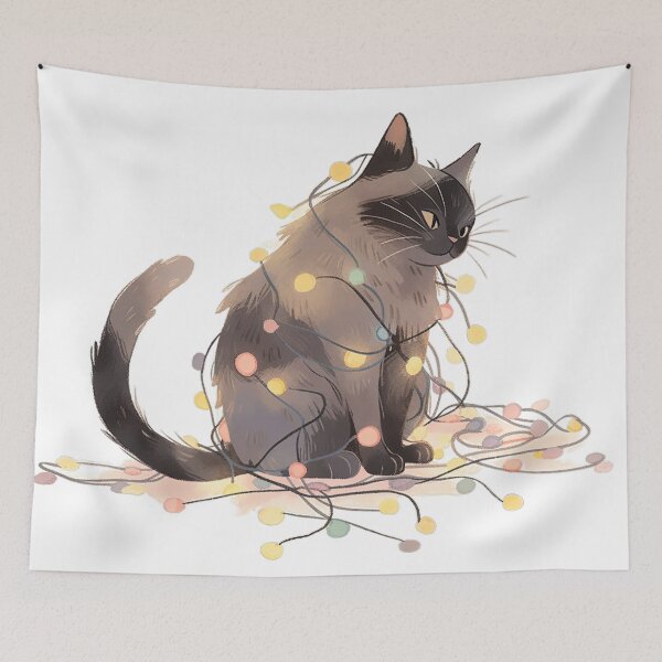 Item preview, Cute Cat Tangled in Christmas Lights designed and sold by LittleLuvies.