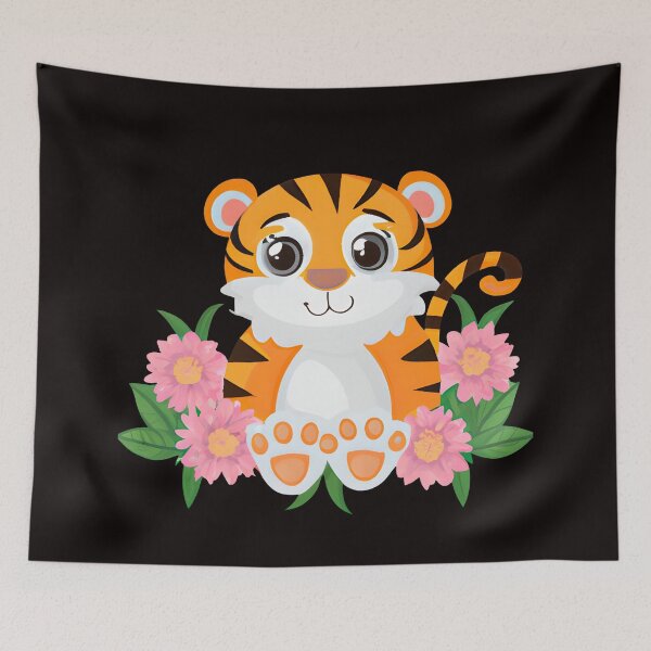 Item preview, Baby Tiger with Flowers designed and sold by TigerRoseStudio.