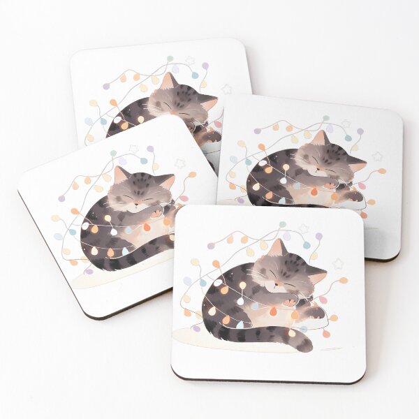 Item preview, Adorable Cat Tangled in Christmas Lights designed and sold by LittleLuvies.