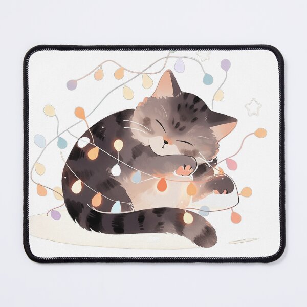 Item preview, Adorable Cat Tangled in Christmas Lights designed and sold by LittleLuvies.