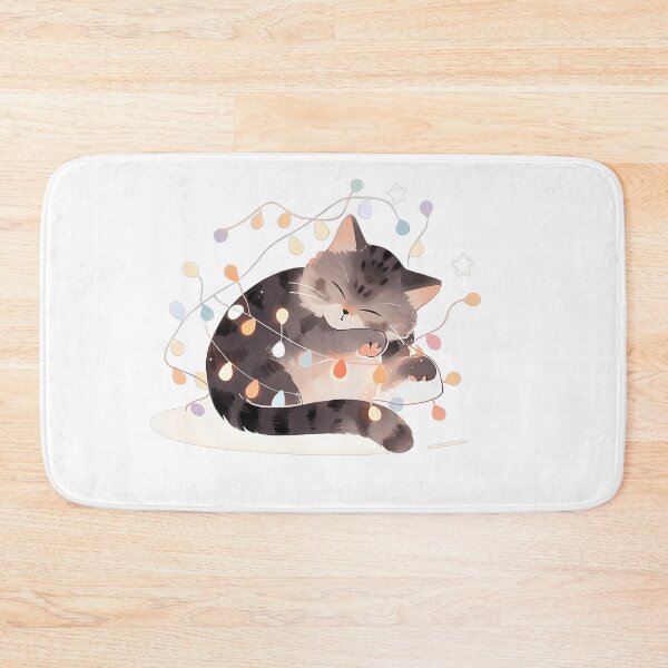 Item preview, Adorable Cat Tangled in Christmas Lights designed and sold by LittleLuvies.