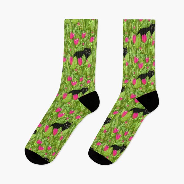Item preview, Black cat with pink tulips designed and sold by tascha-doodles.