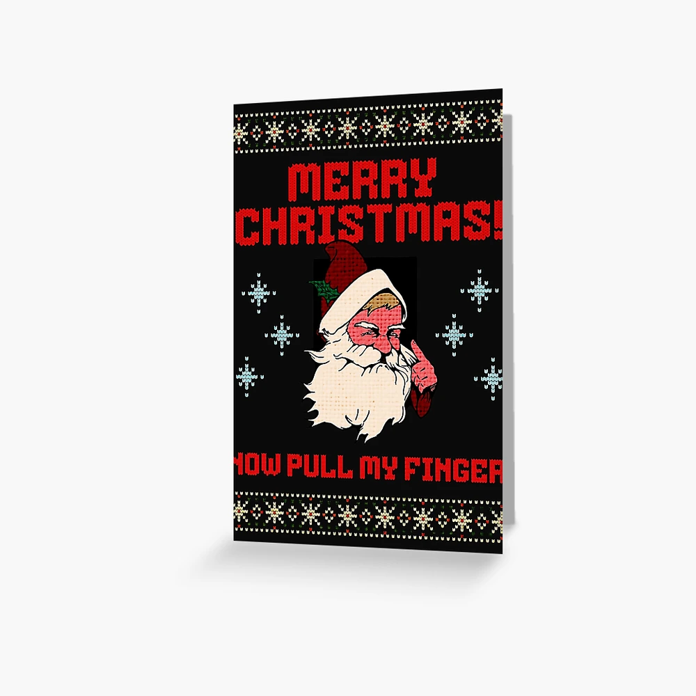 Carte de vœux for Sale avec l'œuvre « Pull de Noël moche, tire mon doigt »  de l'artiste Rich Summers Art