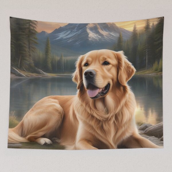 Item preview, Golden Retriever dog in the mountains designed and sold by pixelartestudio.