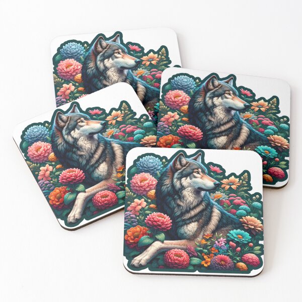 Item preview, Wolf with flowers - looking away designed and sold by InfinityImprint.