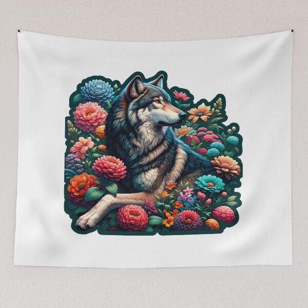 Item preview, Wolf with flowers - looking away designed and sold by InfinityImprint.