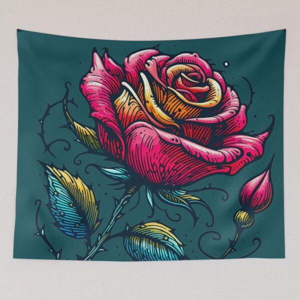Item preview, Thorny Rose Pin Up Style Art Blue Background  designed and sold by Star-Fragment.