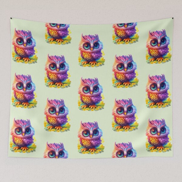 Item preview, Rainbow Owl, fantasy art designed and sold by LoneAngel.