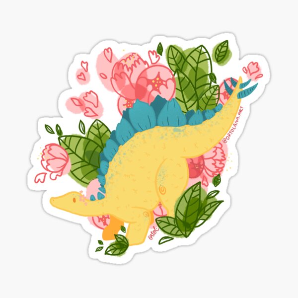 Floral Stegosaurus by Ortolana Clare Sticker