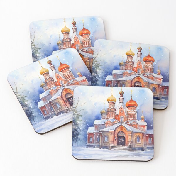 Item preview, Orthodox Church on Christmas Eve - Wintertime Landscape - Watercolor Art designed and sold by SeraphimDesigns.