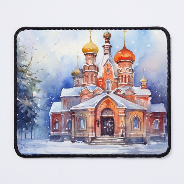 Item preview, Orthodox Church on Christmas Eve - Wintertime Landscape - Watercolor Art designed and sold by SeraphimDesigns.