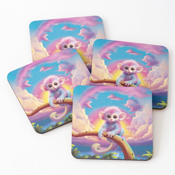Item preview, Adorable Y2K Rainbow Pink Monkey Merchandise - Swing into Pastel Paradise! designed and sold by ChromaKins.