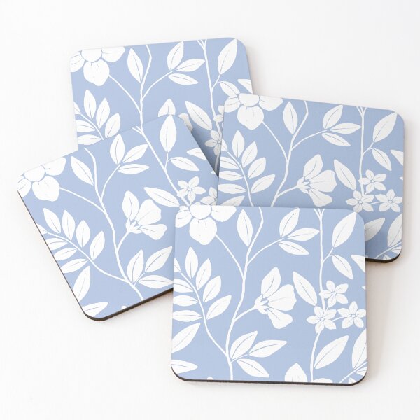 Item preview, White leafy floral branches on blue designed and sold by PrettywithColor.