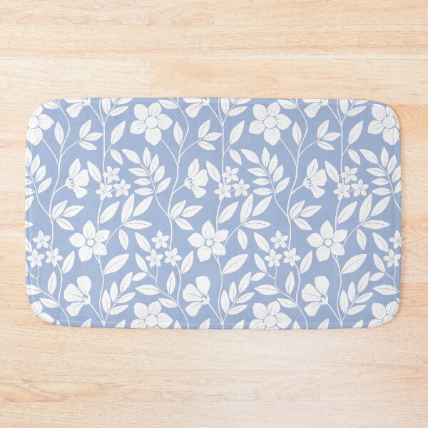 Item preview, White leafy floral branches on blue designed and sold by PrettywithColor.
