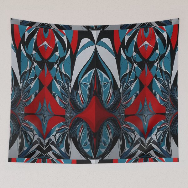 Item preview, modern art fabric retro art painting blue and red designed and sold by Carlos Gudino.