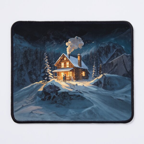 Item preview, On a snowy night, a small wooden cabin emits a warm glow, and wisps of smoke rise from the chimney designed and sold by SleeeepyStudio.