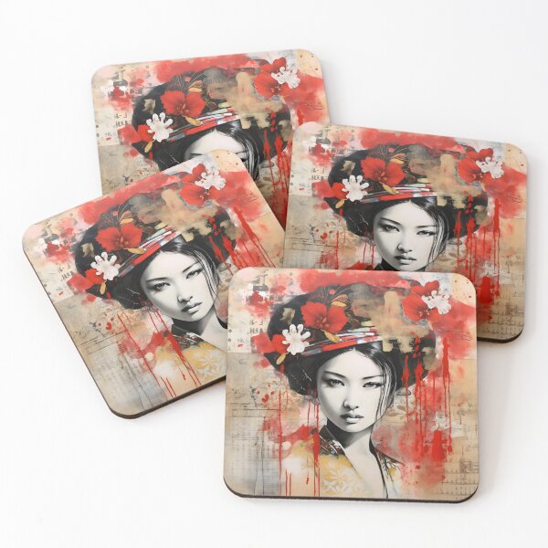 Item preview, Mixed media romantic canvas with a beautiful Japanese geisha  designed and sold by dcrc.