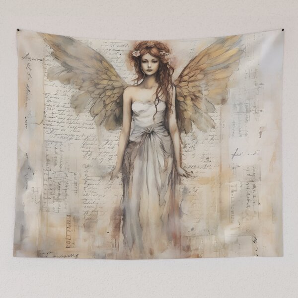 Item preview, Mixed media romantic canvas with a beautiful Angel woman designed and sold by dcrc.
