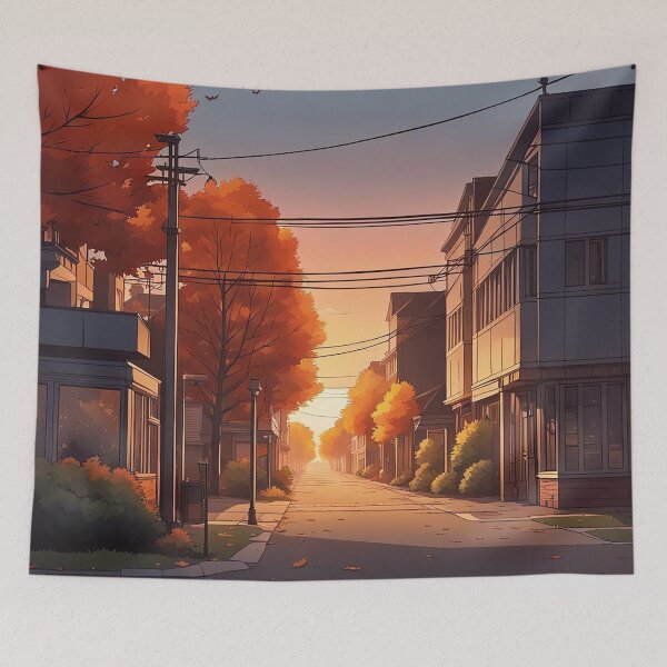 Item preview, Autumn Lofi Suburban Print - Nostalgic Anime Vibes designed and sold by evilishgoods.