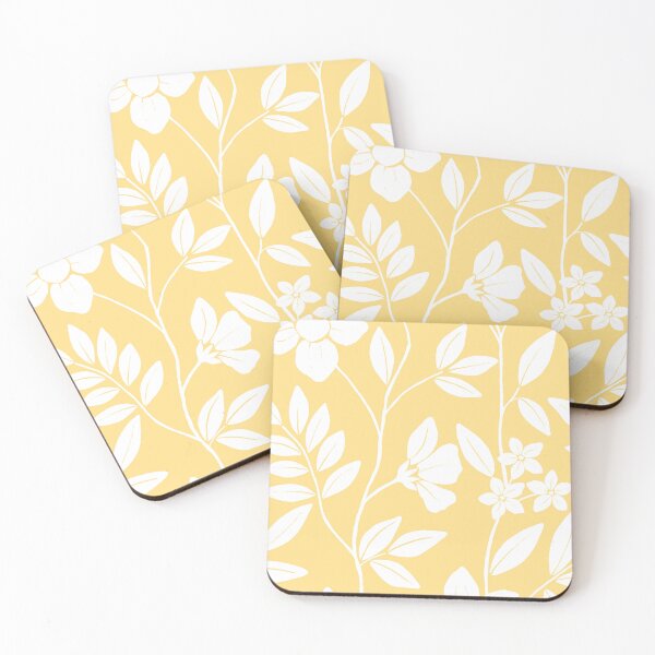Item preview, Copy of White leafy floral branches on yellow designed and sold by PrettywithColor.