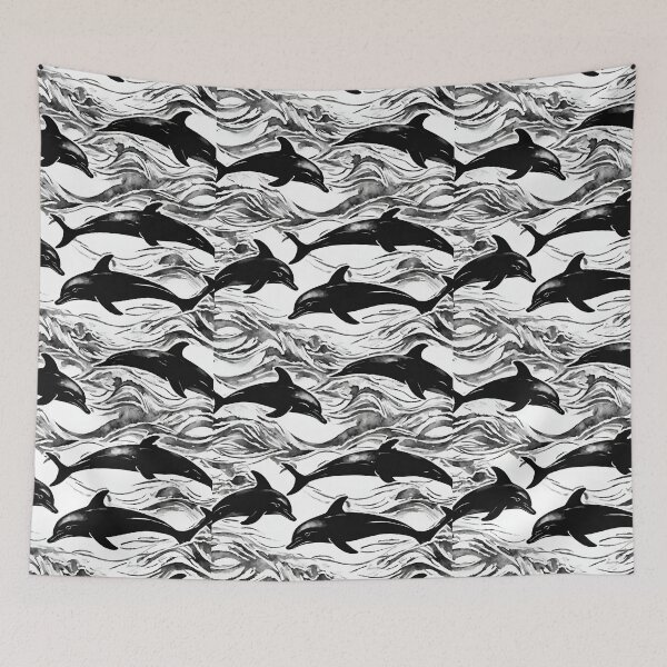 Item preview, Playful dolphins joyfully leaping amid ocean waves seamless pattern designed and sold by IssaraStudio.
