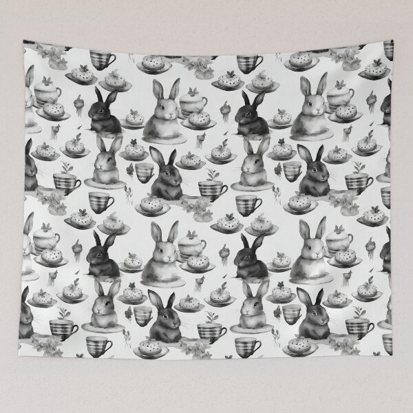 Item preview, Fluffy bunnies having a tea party seamless pattern designed and sold by IssaraStudio.