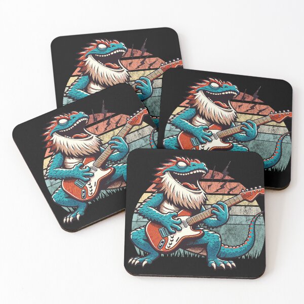 Item preview, funny, bearded dragon, playing, guitar, christmas, retro, vintage, lizard, reptile, musical, cute, holiday, festive, pet, animal, designed and sold by Dazeville Studio1541 .