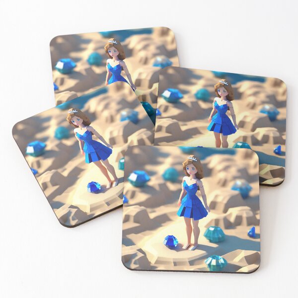Item preview, doll looking girl wearing ravishing royal blue mini dress standing amidst big sapphire gems at the seaside hills designed and sold by thebitsinc.