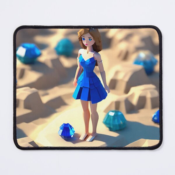 Item preview, doll looking girl wearing ravishing royal blue mini dress standing amidst big sapphire gems at the seaside hills designed and sold by thebitsinc.