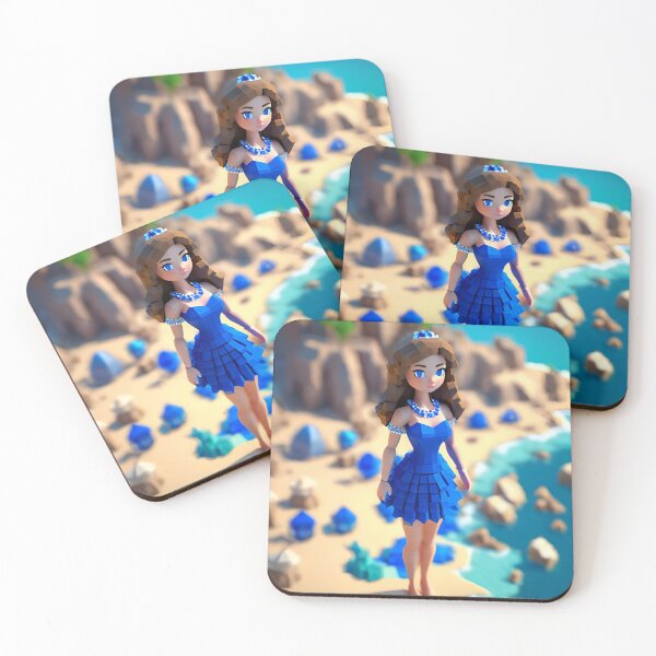 Item preview, doll looking girl wearing ravishing royal blue mini dress standing amidst big sapphire gems at the seaside hills designed and sold by thebitsinc.