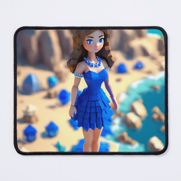 Item preview, doll looking girl wearing ravishing royal blue mini dress standing amidst big sapphire gems at the seaside hills designed and sold by thebitsinc.