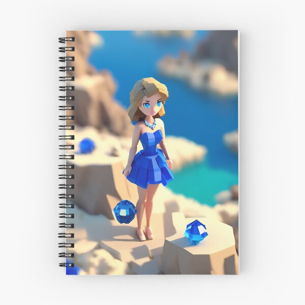 Item preview, doll looking girl wearing ravishing royal blue mini dress standing amidst big sapphire gems at the seaside hills designed and sold by thebitsinc.
