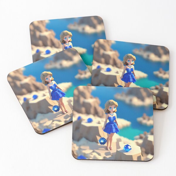 Item preview, doll looking girl wearing ravishing royal blue mini dress standing amidst big sapphire gems at the seaside hills designed and sold by thebitsinc.