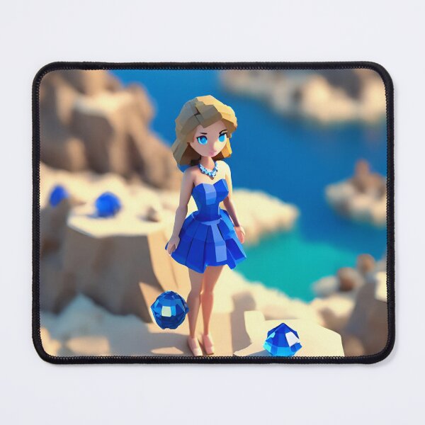 Item preview, doll looking girl wearing ravishing royal blue mini dress standing amidst big sapphire gems at the seaside hills designed and sold by thebitsinc.