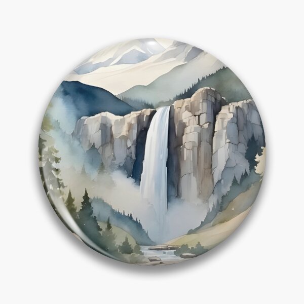 Item preview, Watercolor waterfall with mountain background, rustic nature designed and sold by Jayjaynaenae.