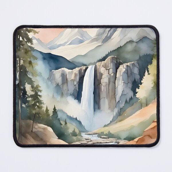 Item preview, Watercolor waterfall with mountain background, rustic nature designed and sold by Jayjaynaenae.