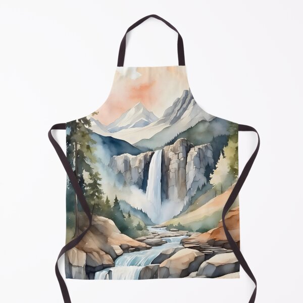 Item preview, Watercolor waterfall with mountain background, rustic nature designed and sold by Jayjaynaenae.