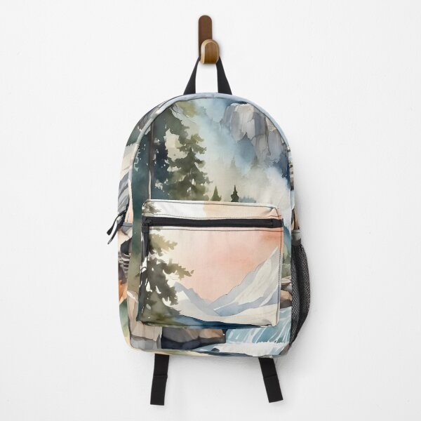 Item preview, Watercolor waterfall with mountain background, rustic nature designed and sold by Jayjaynaenae.