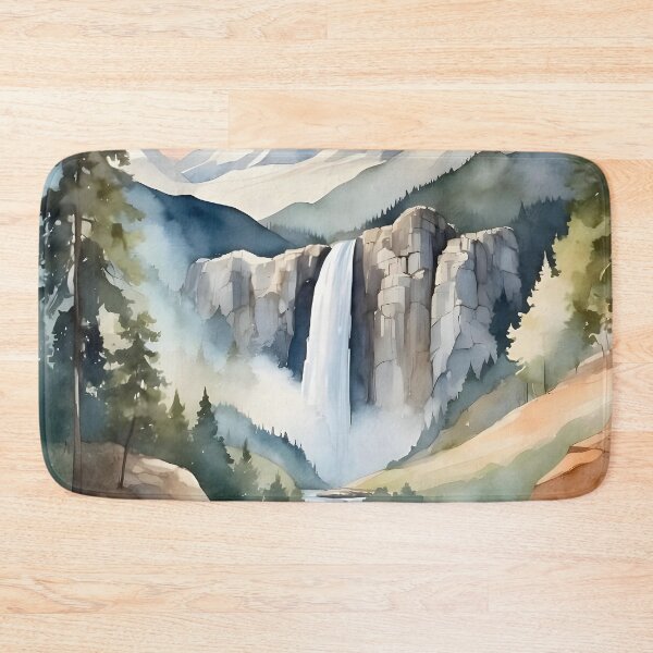 Item preview, Watercolor waterfall with mountain background, rustic nature designed and sold by Jayjaynaenae.